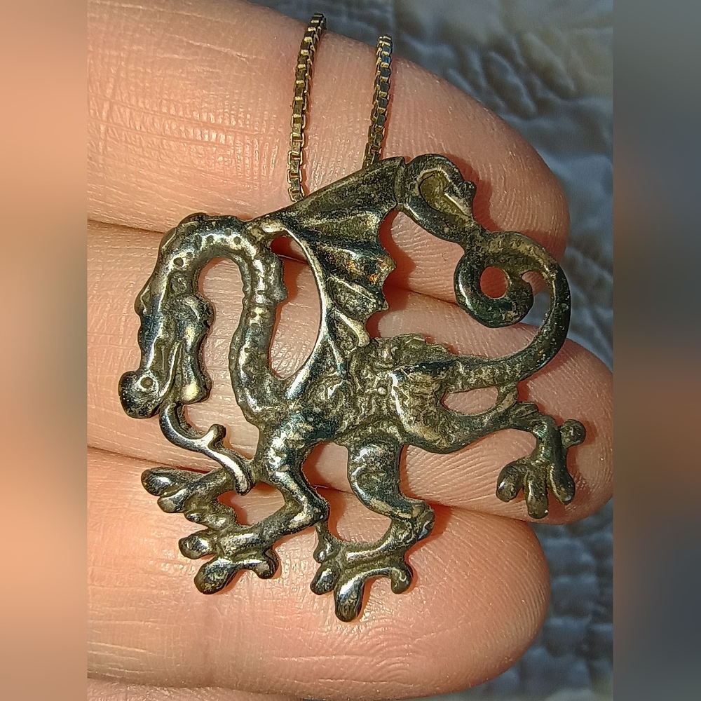 Vintage Sterling Silver Dragon Pendant Necklace GBL